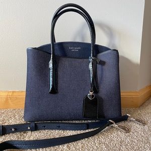 Kate Spade Medium Margaux Denim & Black Colorblock Satchel / Crossbody Handbag